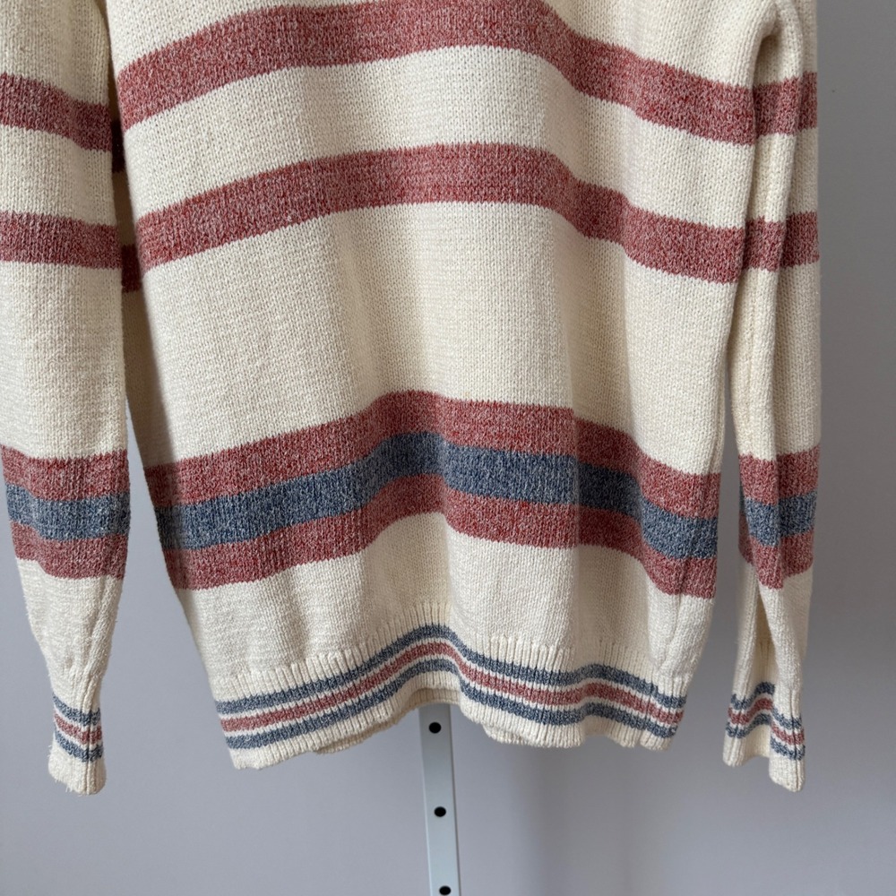 Zara sz L Mens Striped Knit Sweater Cream Blue Red Tennis‎ Prep Minimalst NWT - Picture 3 of 9